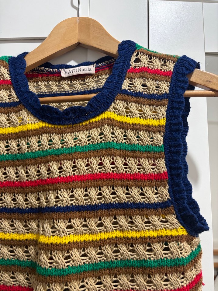 Çizgili Örgü Bohem Kadın Süveter - Görsel 2