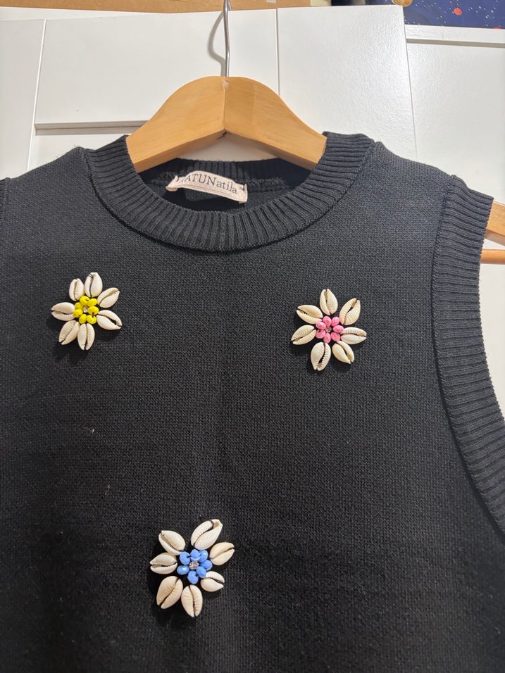 Nakışlı Çok Renkli Triko Kolsuz Süveter - Görsel 2