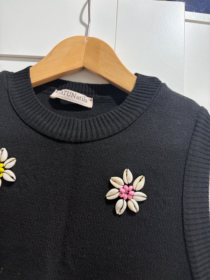 Nakışlı Çok Renkli Triko Kolsuz Süveter - Görsel 3