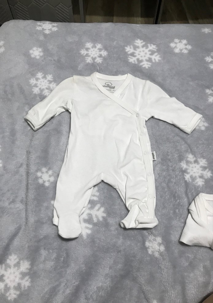 Bebek Beyaz Hastane Kıyafeti 3'lü Set 43 cm prematüre - Görsel 4