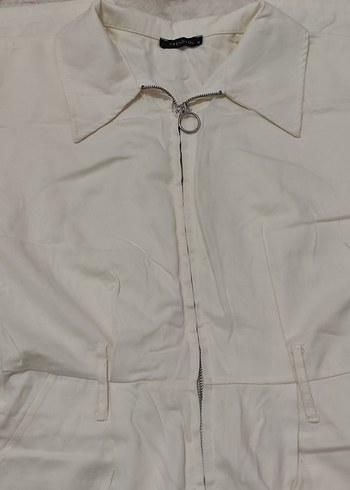 Düğmeli Keten Beyaz Midi Tulum trendyolmilla - Görsel 2