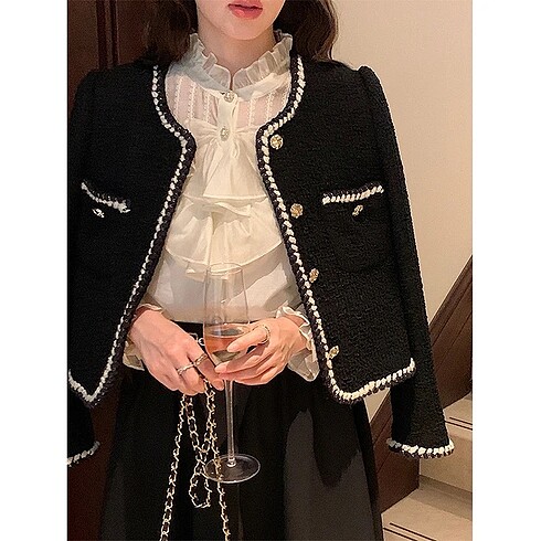 Kore tarzı Tüvit Kısa Blazer Ceket
