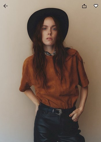 H&M Kadın Kahverengi Kısa Kollu Süet Tişört - Görsel 3