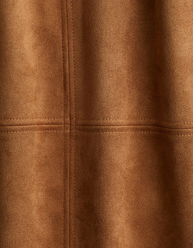 H&M Kadın Kahverengi Kısa Kollu Süet Tişört - Görsel 2