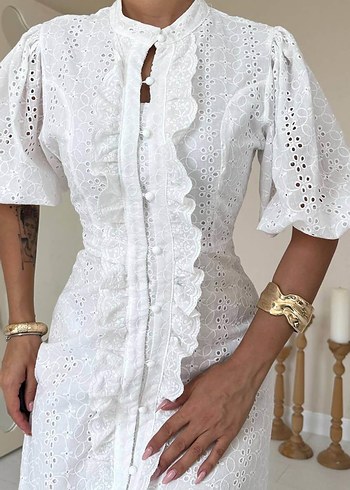 Dantel Detaylı Beyaz Bohem  Fisto midi Elbise - Görsel 3