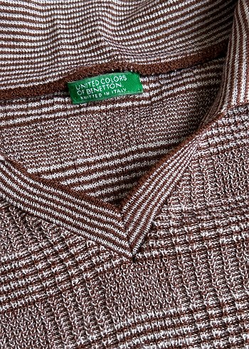 Benetton Örgü Kahverengi Kısa Kollu Polo Tişört - Görsel 3