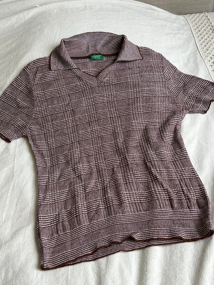 Benetton Örgü Kahverengi Kısa Kollu Polo Tişört - Görsel 2