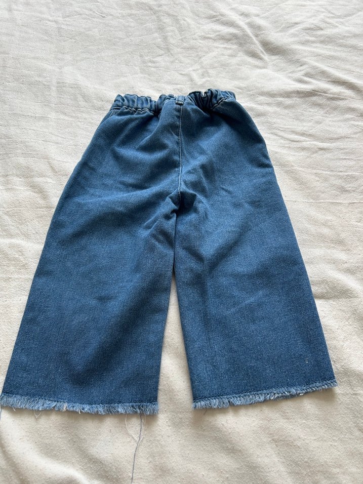 Kız Çocuk Gri Mavi Bol Kesim  wide legDenim Pantolon - Görsel 3