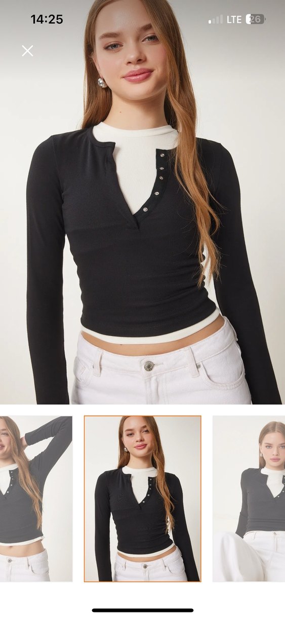 Siyah çıtçıtlı basic uzun kollu bluz - Görsel 4