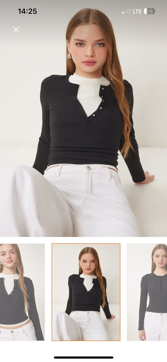 Siyah çıtçıtlı basic uzun kollu bluz - Görsel 5