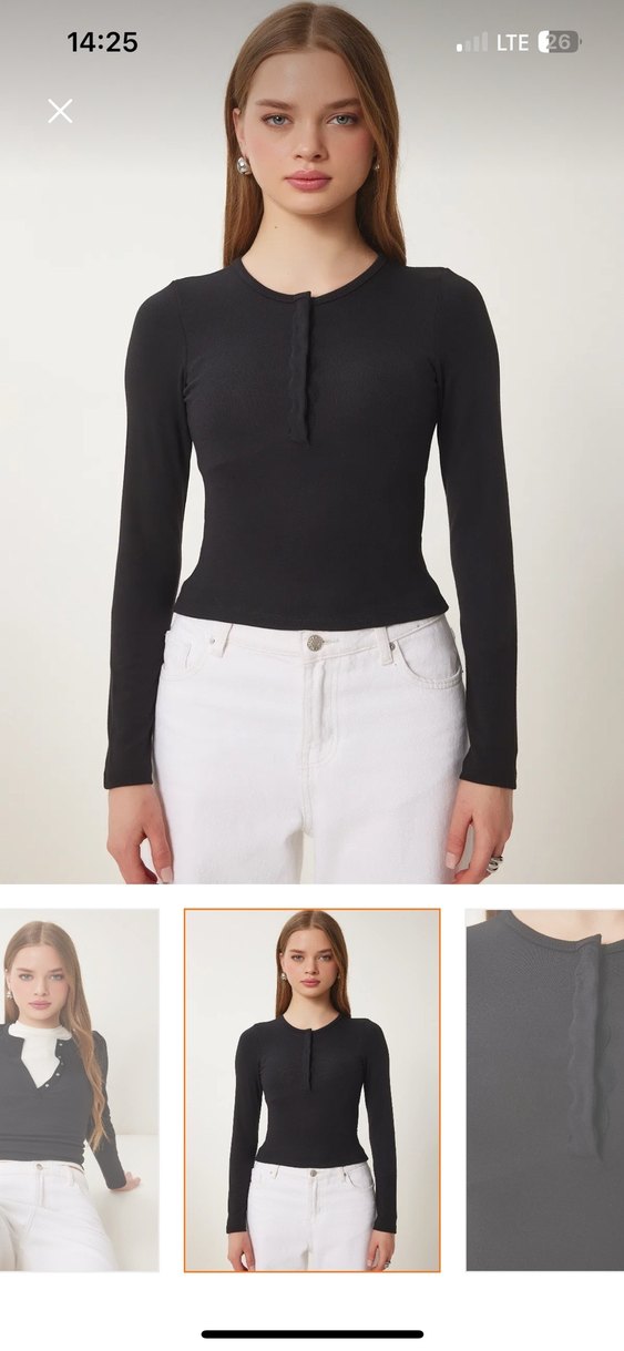 Siyah çıtçıtlı basic uzun kollu bluz - Görsel 2