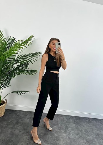 Zra Model Atlas Kumaş Yüksek Bel Flatolu Kumaş Pantolon siyah - Görsel 4
