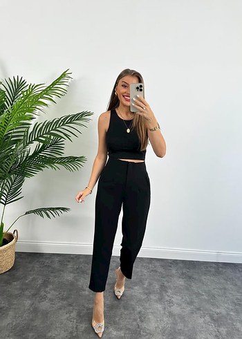 Zra Model Atlas Kumaş Yüksek Bel Flatolu Kumaş Pantolon siyah - Görsel 3