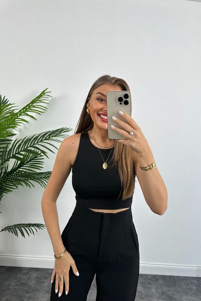 Zra Model Atlas Kumaş Yüksek Bel Flatolu Kumaş Pantolon siyah - Görsel 2