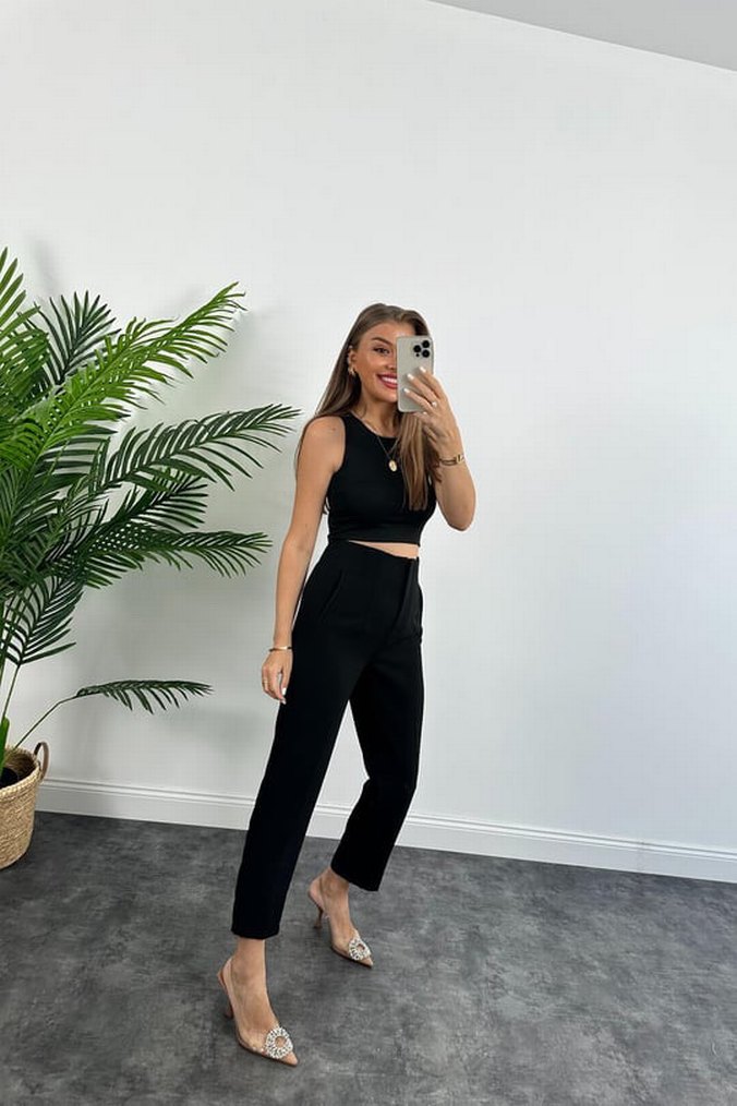 Zra Model Atlas Kumaş Yüksek Bel Flatolu Kumaş Pantolon siyah - Görsel 4