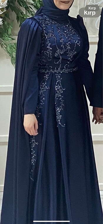 Lacivert taşlı abiye elbise - Görsel 5