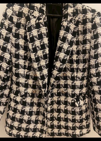 m Beden siyah Renk Düğmeli Siyah Ekose Kadın Blazer Ceket