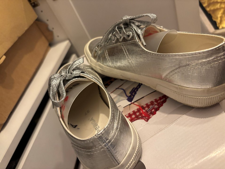 Gri Yılan Desenli Metalik Kadın Sneakers - Görsel 4