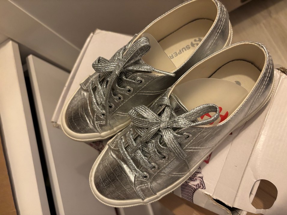 Gri Yılan Desenli Metalik Kadın Sneakers - Görsel 5