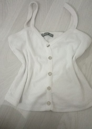 Düğmeli Beyaz crop Atlet