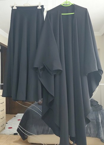 Drapeli Siyah Uzun tok kalın petek kumas etek ve panco - Görsel 2