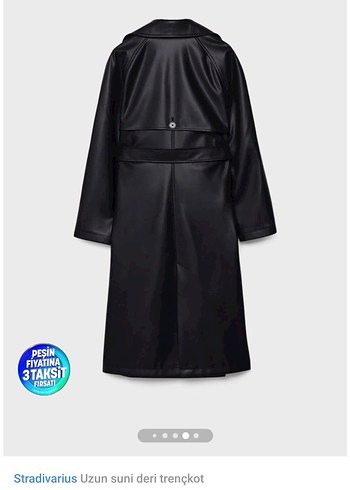Stradivarius Siyah Uzun Deri Trençkot - Görsel 3
