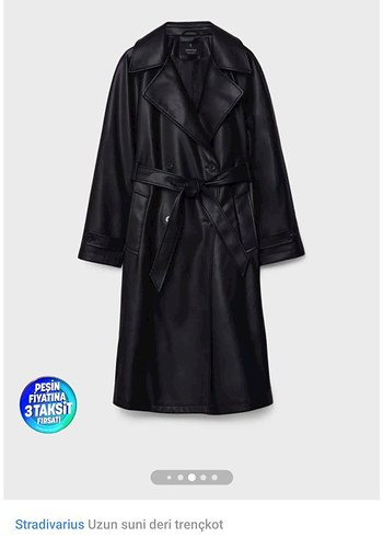 Stradivarius Siyah Uzun Deri Trençkot - Görsel 4