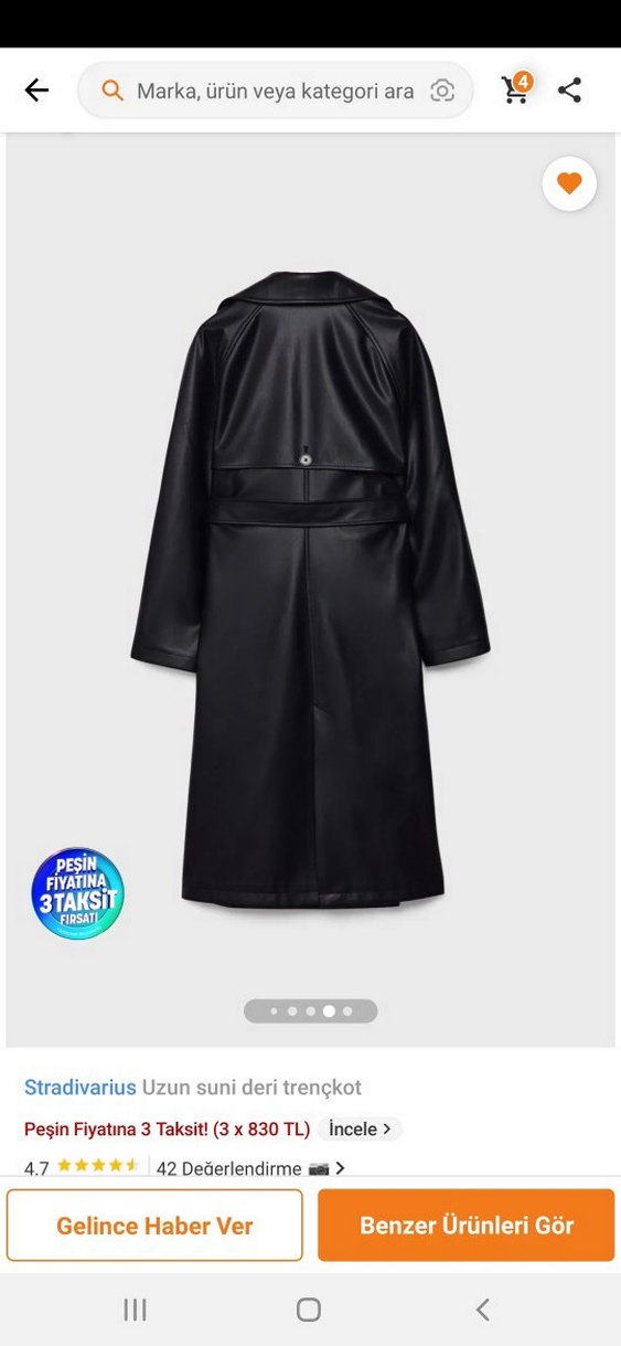 Stradivarius Siyah Uzun Deri Trençkot - Görsel 3