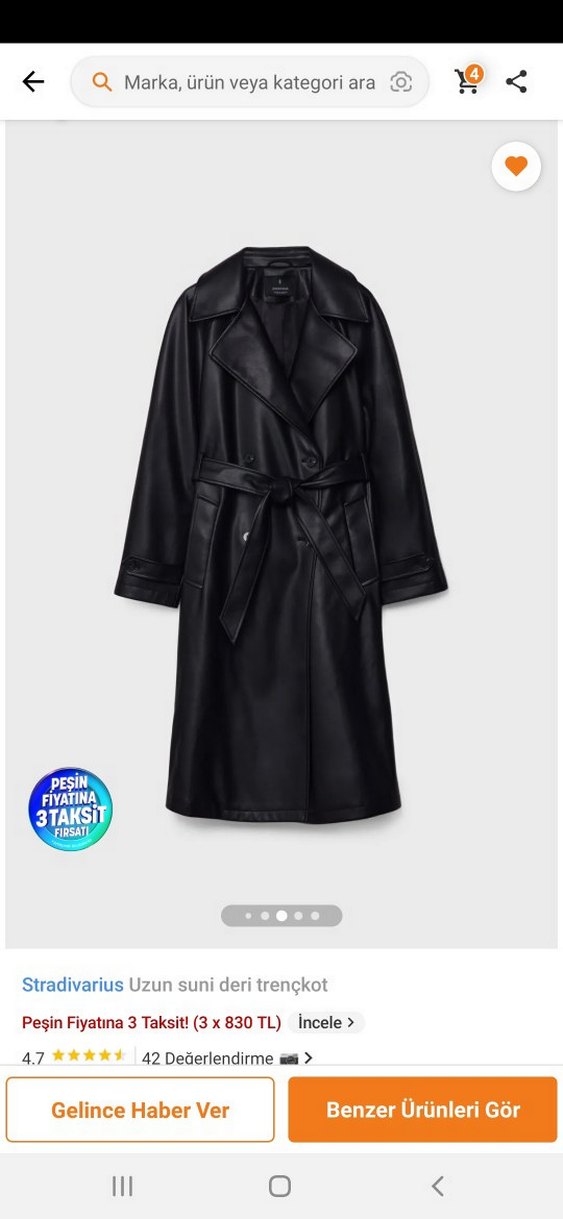 Stradivarius Siyah Uzun Deri Trençkot - Görsel 4