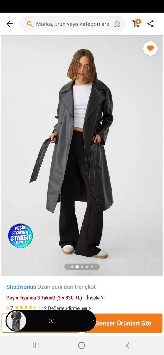 Stradivarius Siyah Uzun Deri Trençkot - Görsel 2