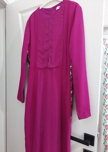 Fuşya Uzun Kollu Drapeli Önü Tül Bluzlu - Görsel 2