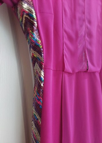 Fuşya Uzun Kollu Drapeli Önü Tül Bluzlu - Görsel 4