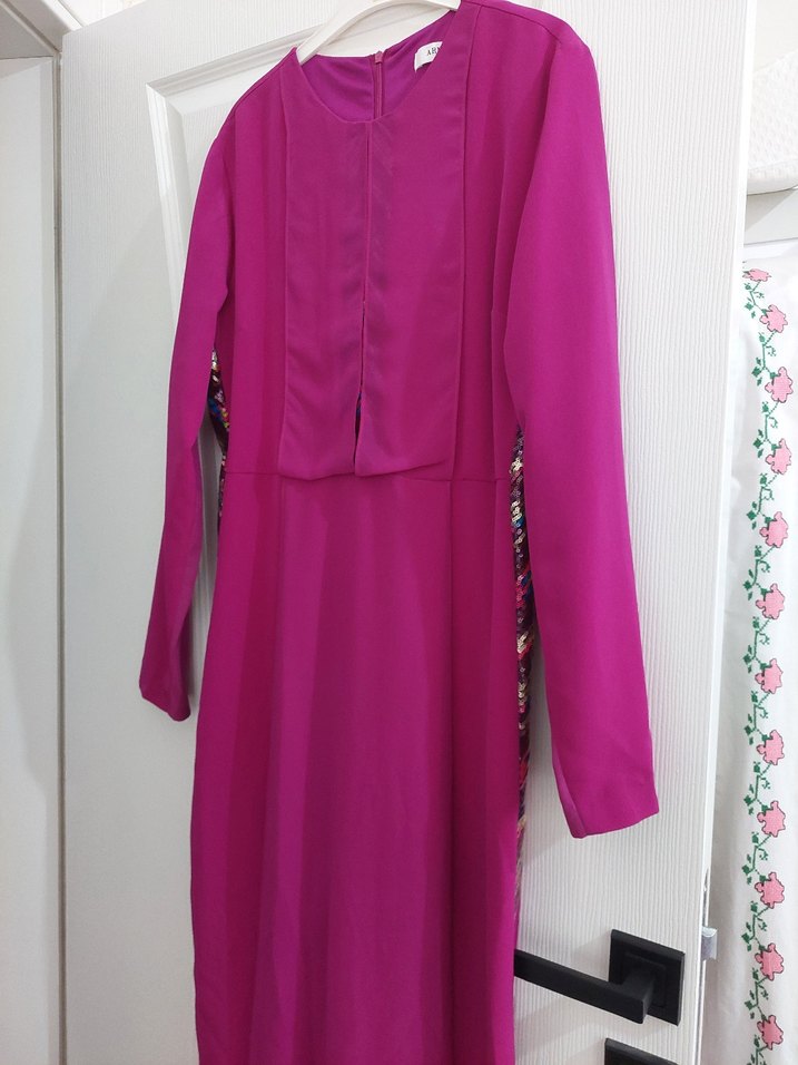 Fuşya Uzun Kollu Drapeli Önü Tül  Bluzlu - Görsel 2