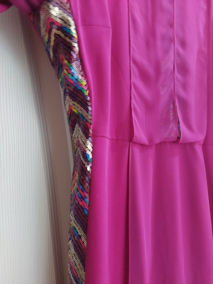 Fuşya Uzun Kollu Drapeli Önü Tül  Bluzlu - Görsel 4