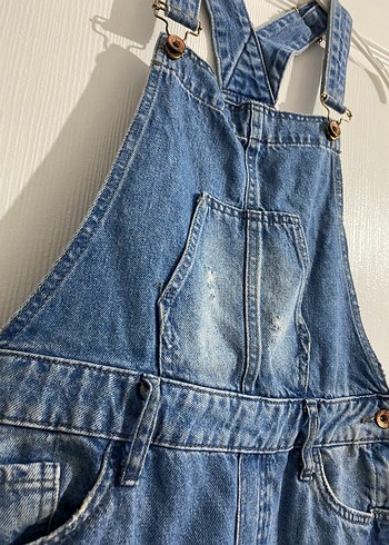 36 Beden Kadın Mavi Denim Askılı Tulum