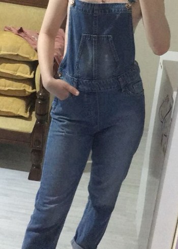 36 Beden mavi Renk Kadın Mavi Denim Askılı Tulum