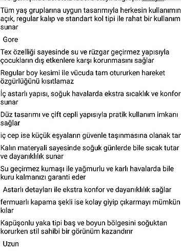 11-12 Yaş Beden Çocuk mont