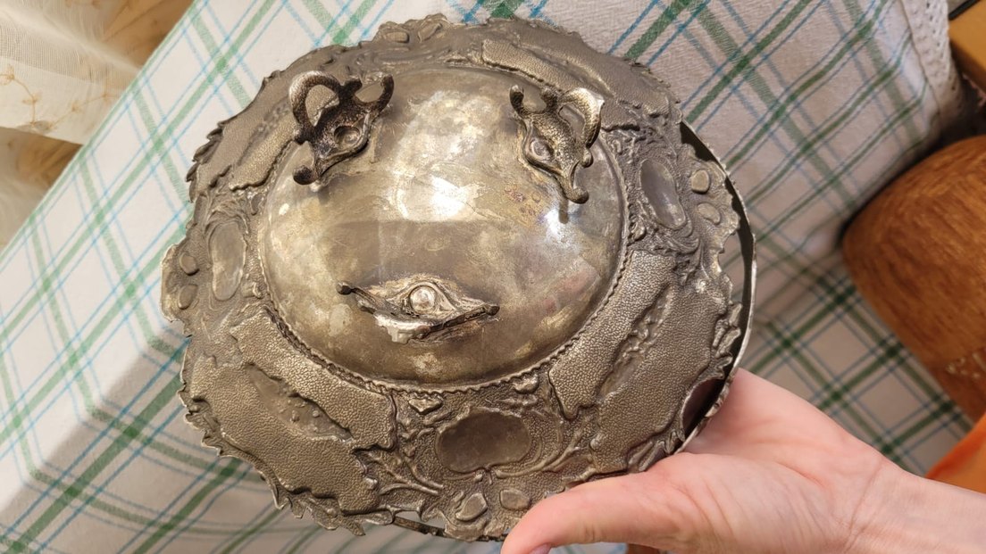 Gümüş ton vintage kabartma şekerlik - Görsel 3