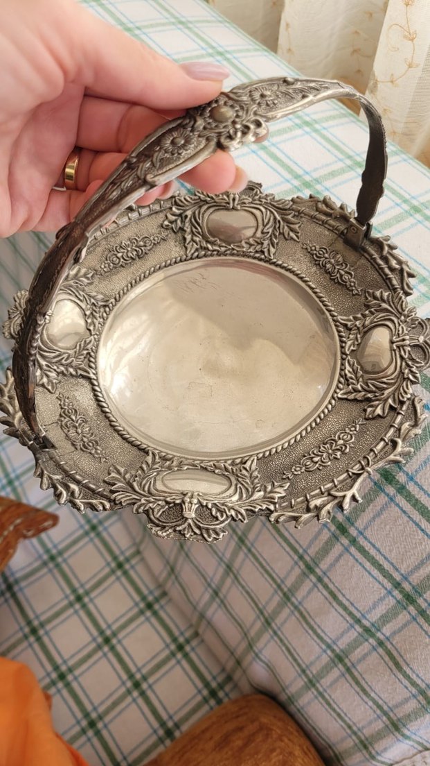 Gümüş ton vintage kabartma şekerlik - Görsel 5