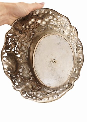  ANTİKA AJURLU GÜMÜŞ KAPLAMA DEKORATİF TABAK / JARDİNYER - Görsel 4
