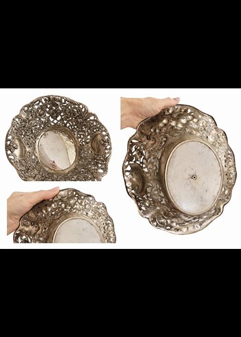 ANTİKA AJURLU GÜMÜŞ KAPLAMA DEKORATİF TABAK / JARDİNYER - Görsel 2