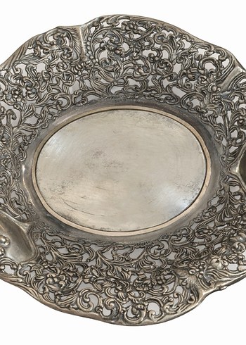  ANTİKA AJURLU GÜMÜŞ KAPLAMA DEKORATİF TABAK / JARDİNYER - Görsel 3