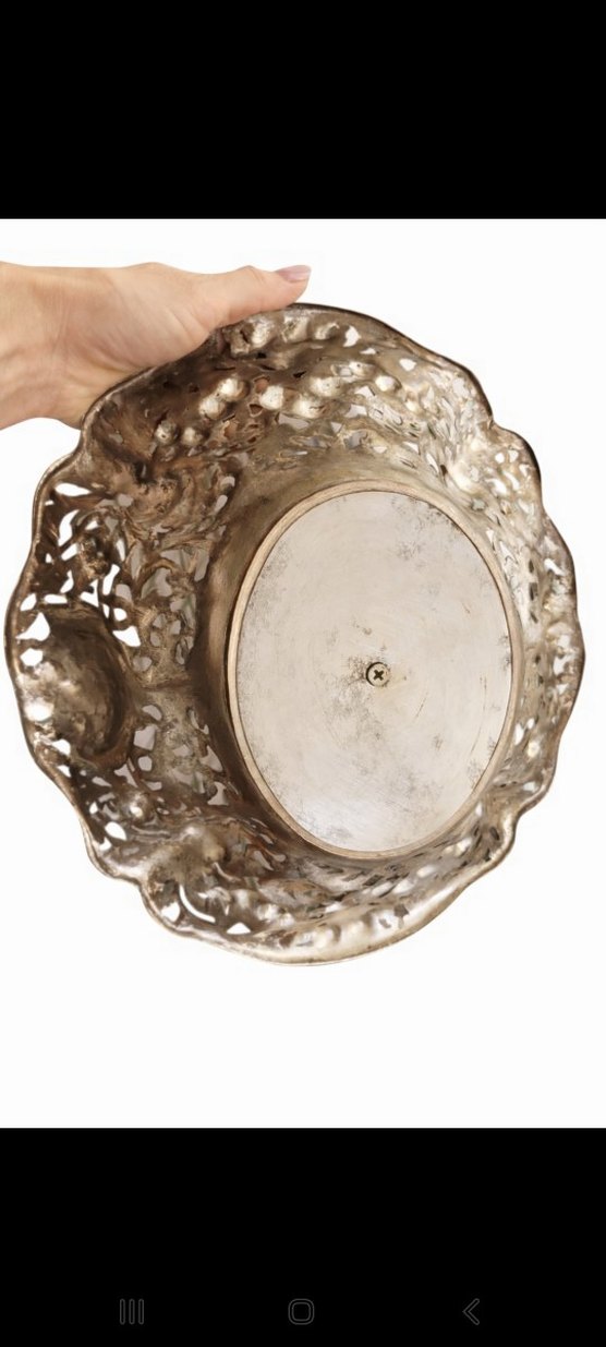  ANTİKA AJURLU GÜMÜŞ KAPLAMA DEKORATİF TABAK / JARDİNYER - Görsel 4