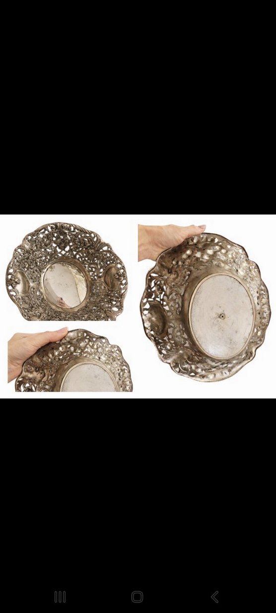 ANTİKA AJURLU GÜMÜŞ KAPLAMA DEKORATİF TABAK / JARDİNYER - Görsel 2