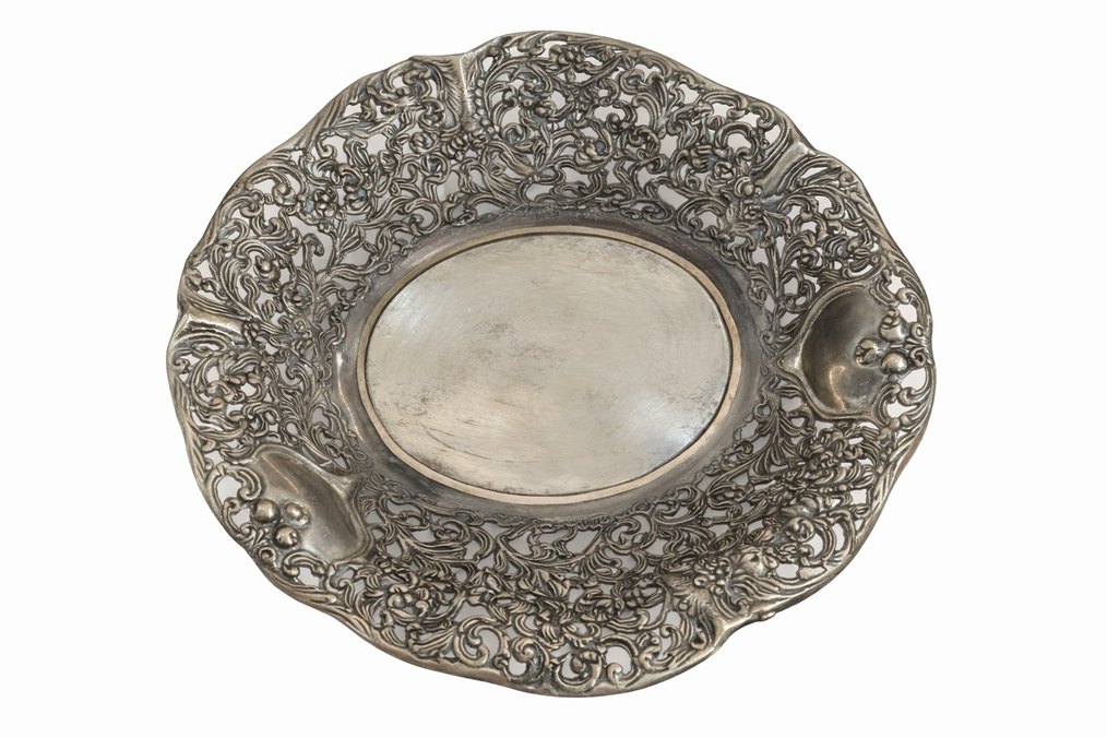 ANTİKA AJURLU GÜMÜŞ KAPLAMA DEKORATİF TABAK / JARDİNYER - Görsel 3