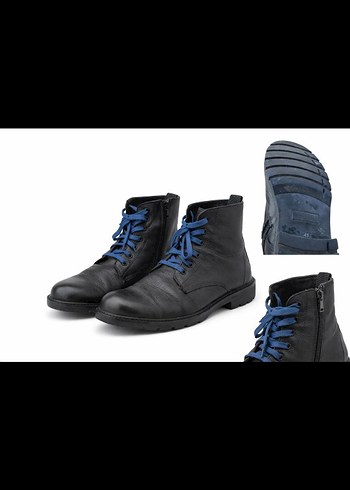 Mavi Bağcıklı Kemer Detaylı Erkek Deri Bot - Görsel 2