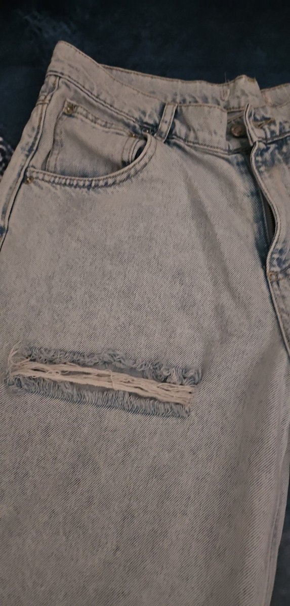 Kadın Bej Kot Pantolon - Kemerli, Rahat Kesim - Görsel 2