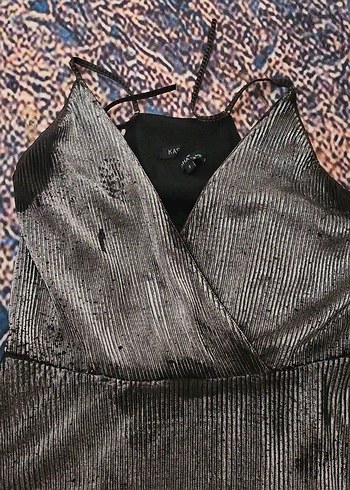 Kadın Gri parlak kumas midi elbise - Görsel 2