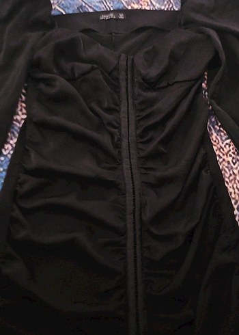 Siyah Straplez Uzun Kollu Mini Elbise - Görsel 2