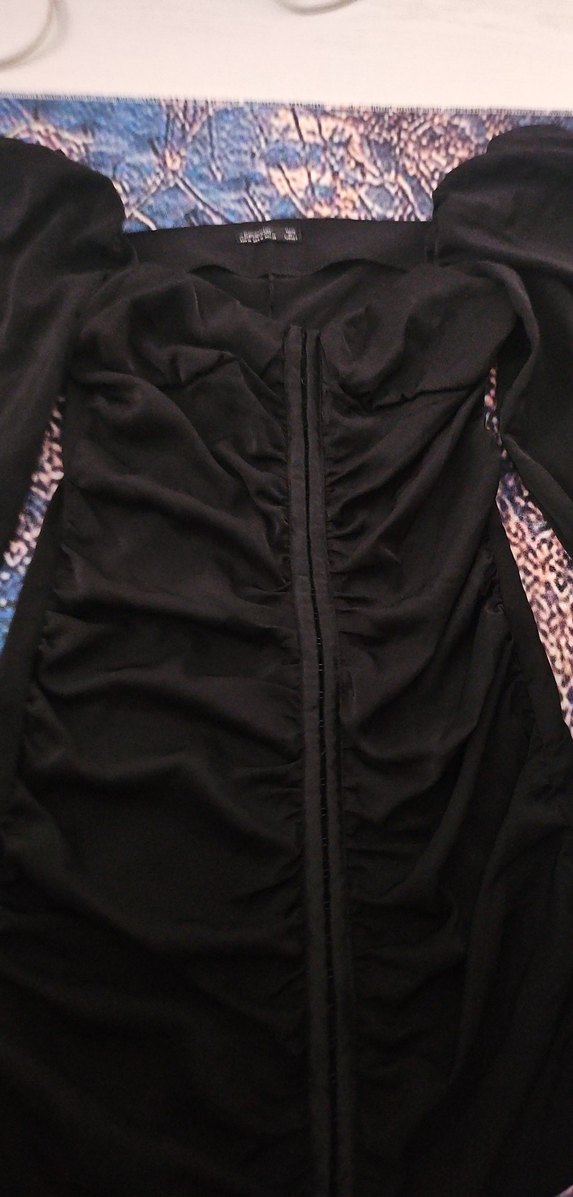 Siyah Straplez Uzun Kollu Mini Elbise - Görsel 2